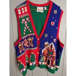 Vintage 1995 Marisa Christina II Christmas Sweater Vest Women’s 3X Gingerbread
